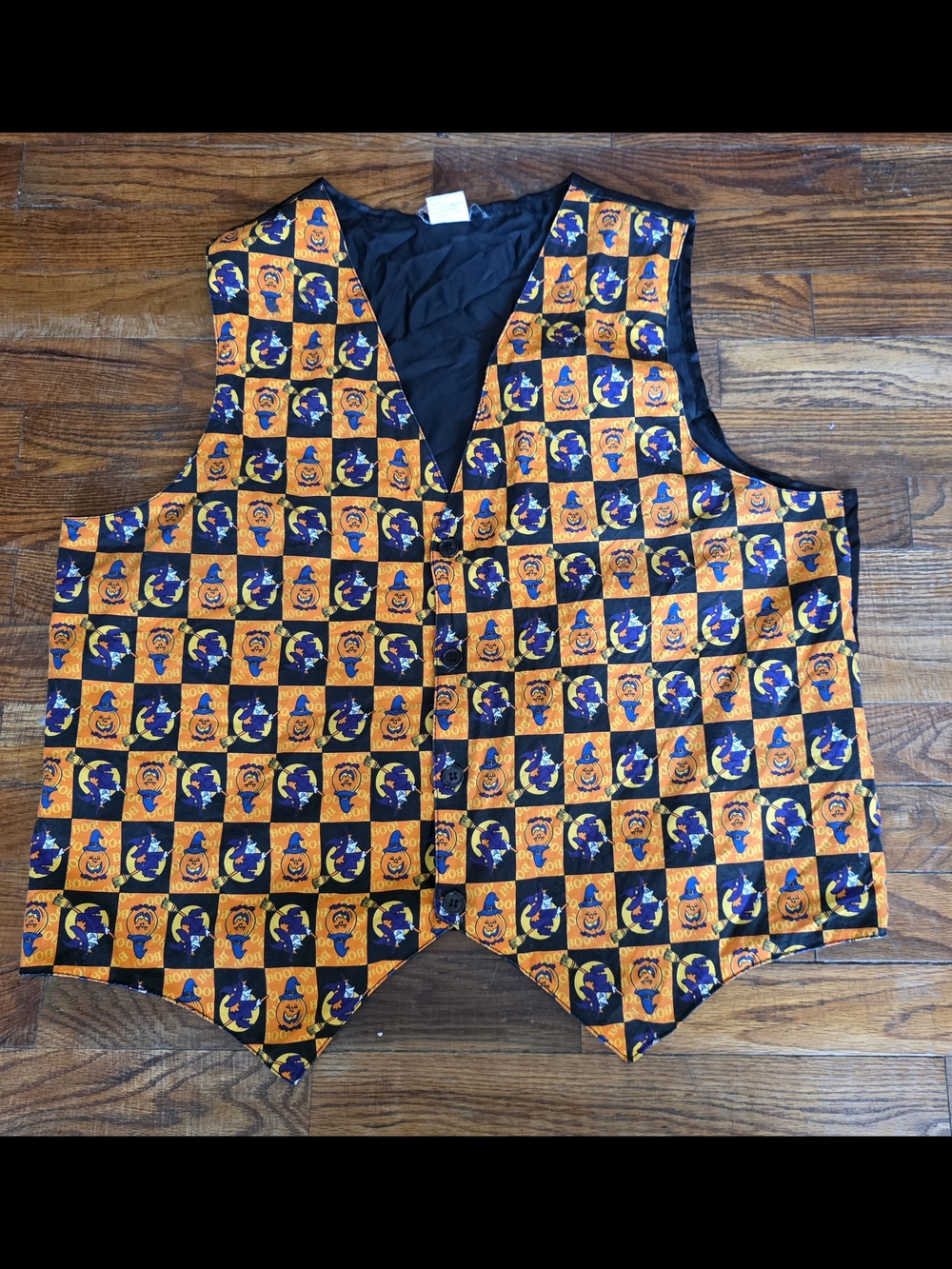 Halloween Patchwork-Print Men's Vest in Orange and Black